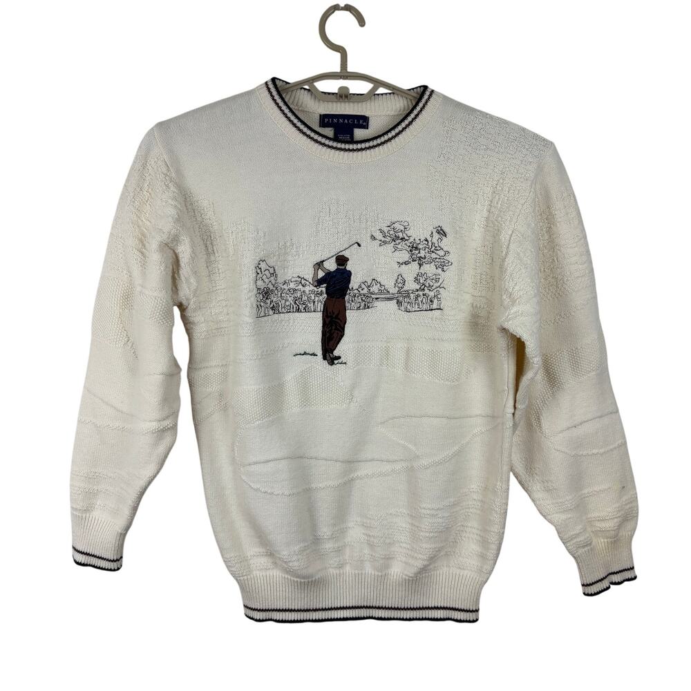 Vintage Golf Sweater Cotton Embroidered Pinnacle Medium